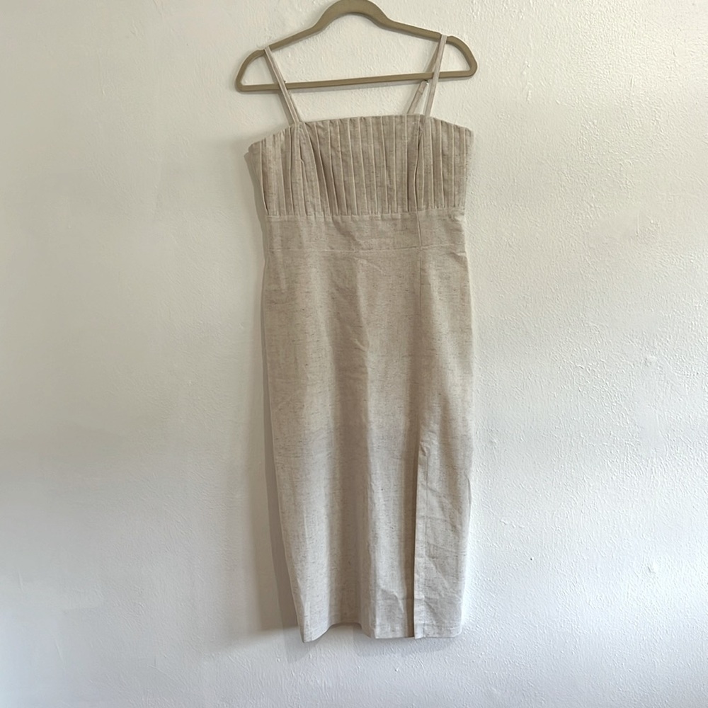 Sobella Oatmeal Maxi Adjustable Strap Sheath Sun Dress With Pleated Bodice L